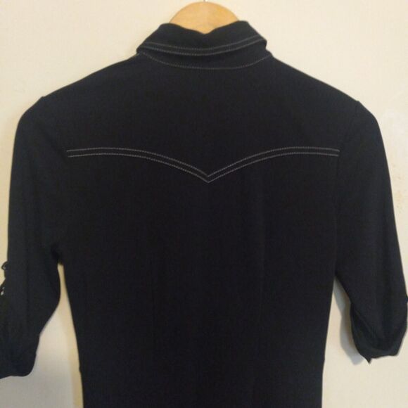 Express Short Sleeve Shirt Dress-Size 3/4-Contrast Stitching-Pockets-Collared - Picture 7 of 9